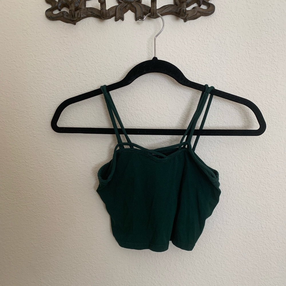 Dark green double strapped spaghetti crop